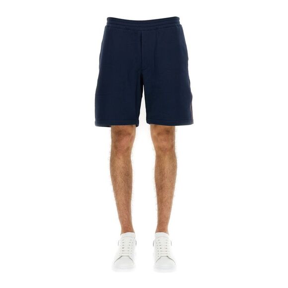 Alexander Mcqueen Men Bermuda Shorts With Selvedge Logo Band